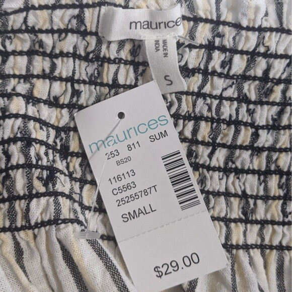 NWT Maurices Tank Top Linen Blend Stripe Babydoll S Small Smocked Button Tassel - Picture 8 of 9